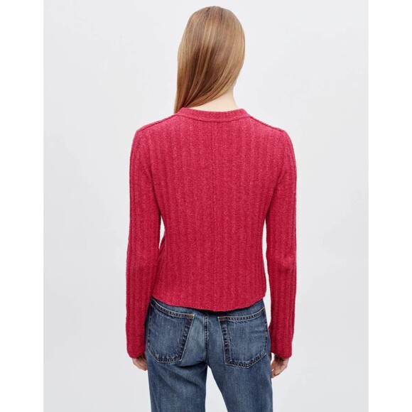 RE/DONE womens Terry Ribbed Cardi Sweater size Large Dragonfruit Cardigan $350 - Picture 4 of 12